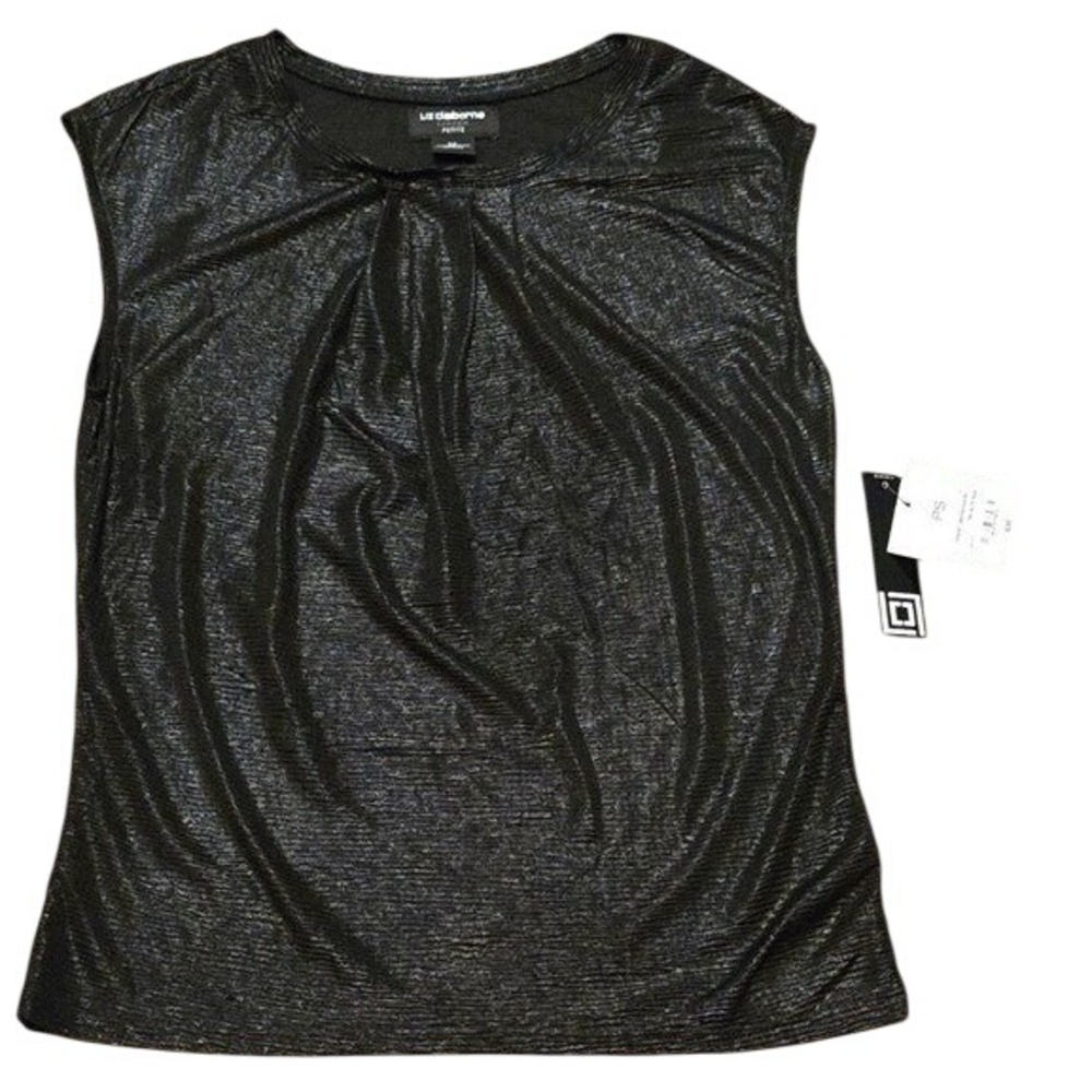 Liz Claiborne NWT Career Petite Black Metallic Pleated Sleeveless Blouse PS NWT